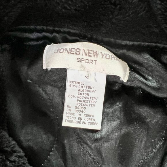 Jones New York Quilted Black & Brown Velour Jacket with Faux Fur Collar - Picture 8 of 11